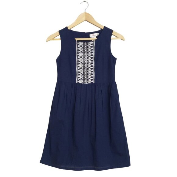 Girl's Sz 10 Vineyard Vines Navy White Cotton Embroidered Summer Dress Pockets - Picture 3 of 11